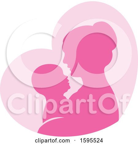 Clipart of a Silhouetted Mother Holding a Baby over a Pink Heart - Royalty Free Vector Illustration by Lal Perera