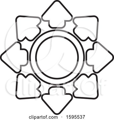Clipart of a Circle of Black and White Lineart Arrows - Royalty Free Vector Illustration by Lal Perera