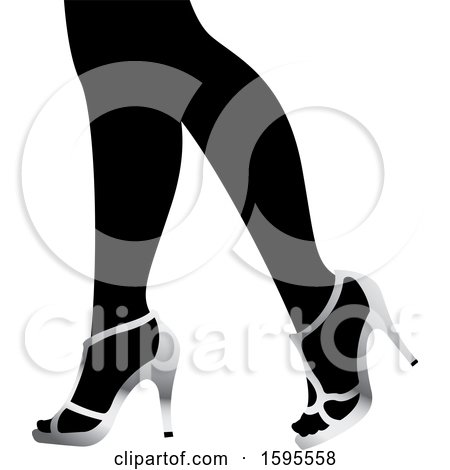 Clipart of a Pair of Legs with Silver High Heels - Royalty Free Vector Illustration by Lal Perera