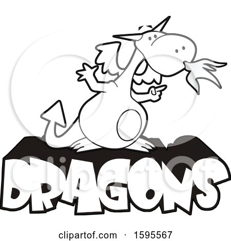 Clipart of a Fire Breathing Dragon School Mascot on Text - Royalty Free Vector Illustration by Johnny Sajem