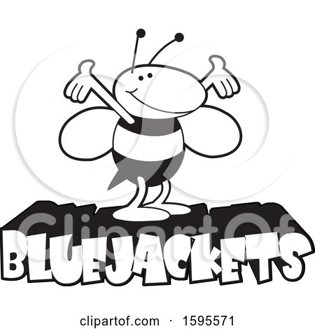 Clipart of a Black and White Bluejacket School Mascot on Text - Royalty Free Vector Illustration by Johnny Sajem