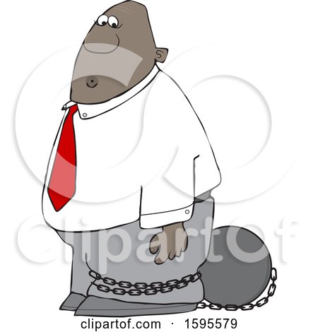 Clipart of a Cartoon Black Man Tied to a Ball and Chain - Royalty Free Vector Illustration by djart