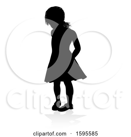 Clipart of a Silhouetted Girl, with a Reflection or Shadow, on a White Background - Royalty Free Vector Illustration by AtStockIllustration