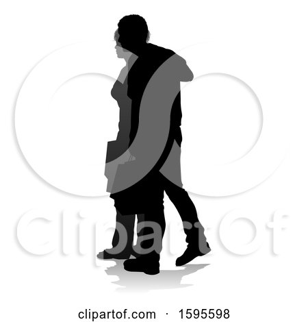 Clipart of a Silhouetted Couple Shopping, with a Reflection or Shadow, on a White Background - Royalty Free Vector Illustration by AtStockIllustration