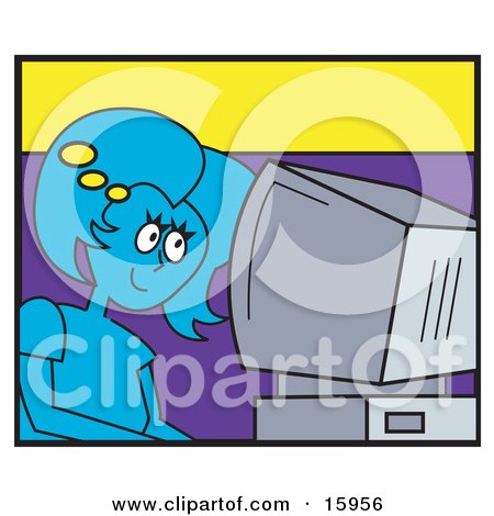 Woman Chatting With Someone Online On A Computer Clipart Illustration by Andy Nortnik