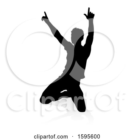 Clipart of a Silhouetted Male Musician, with a Reflection or Shadow, on a White Background - Royalty Free Vector Illustration by AtStockIllustration