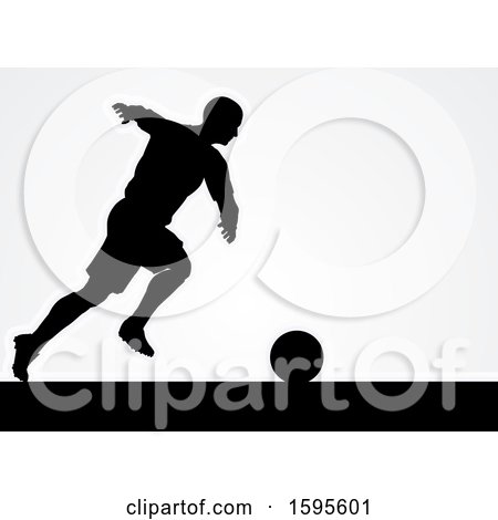 Clipart of a Black Silhouetted Male Soccer Player over Gray - Royalty Free Vector Illustration by AtStockIllustration