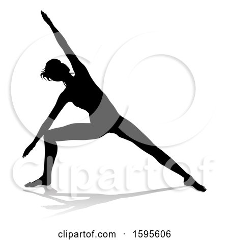 Clipart of a Silhouetted Woman in a Yoga Pose, with a Reflection or Shadow, on a White Background - Royalty Free Vector Illustration by AtStockIllustration