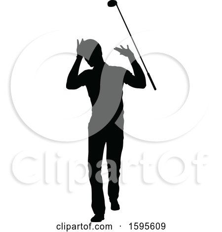 Clipart of a Silhouetted Male Golfer - Royalty Free Vector Illustration by AtStockIllustration