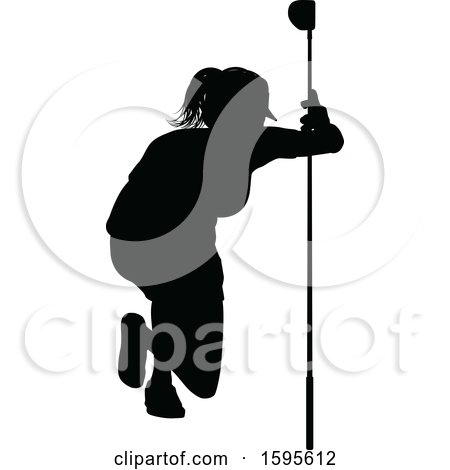 Clipart of a Silhouetted Female Golfer - Royalty Free Vector Illustration by AtStockIllustration