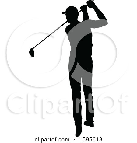 Clipart of a Silhouetted Male Golfer - Royalty Free Vector Illustration ...