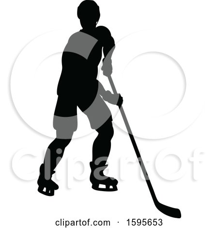Clipart of a Silhouetted Male Ice Hockey Player - Royalty Free Vector Illustration by AtStockIllustration