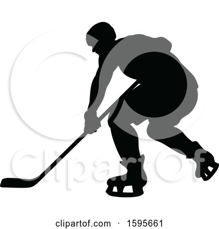 Clipart of a Silhouetted Male Ice Hockey Player - Royalty Free Vector Illustration by AtStockIllustration
