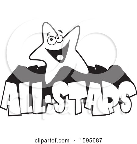Clipart of a Black and White Star School Mascot over Text - Royalty Free Vector Illustration by Johnny Sajem
