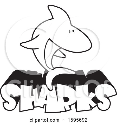 Clipart of a Black and White Shark School Mascot over Text - Royalty Free Vector Illustration by Johnny Sajem