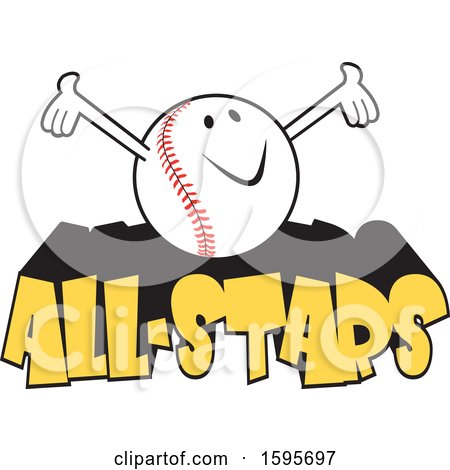 Clipart of a Baseball School Mascot on All Stars Text - Royalty Free Vector Illustration by Johnny Sajem