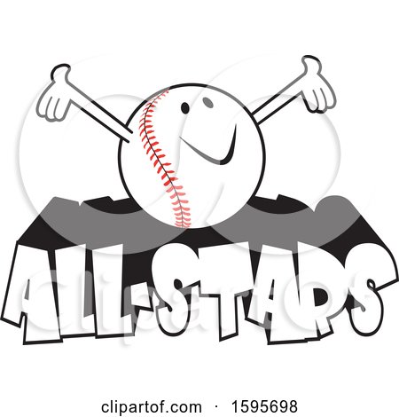 Clipart of a Baseball School Mascot on All Stars Text - Royalty Free Vector Illustration by Johnny Sajem