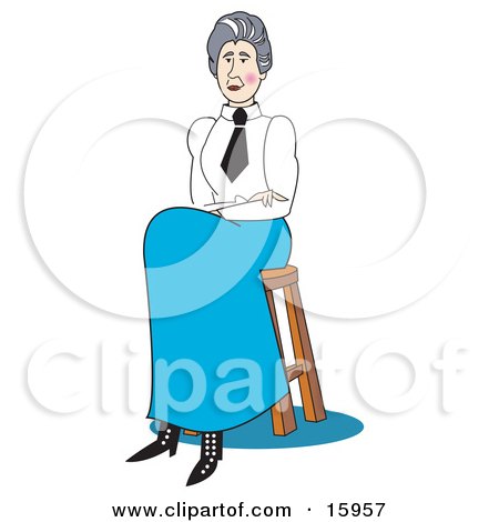 Proper Female School Teacher In A White Shirt, Black Tie And Blue Sirt, Seated On A Stool Clipart Illustration by Andy Nortnik