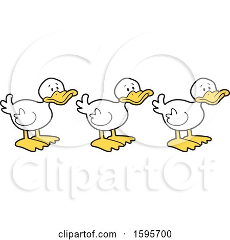 Clipart of White Ducks in a Row - Royalty Free Vector Illustration by Johnny Sajem