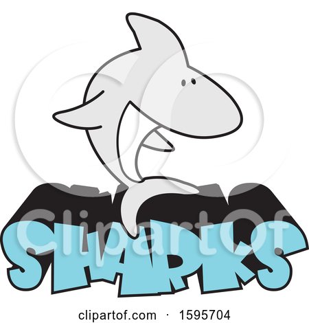 Clipart of a Shark School Mascot over Blue Text - Royalty Free Vector Illustration by Johnny Sajem