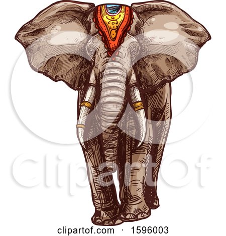 Clipart of a Sketched Elephant - Royalty Free Vector Illustration by Vector Tradition SM