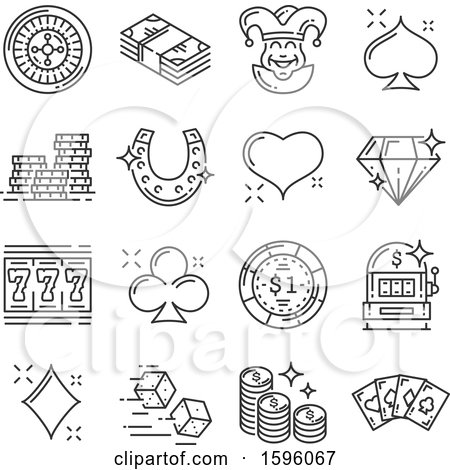 Clipart of Grayscale Casino and Gambling Icons - Royalty Free Vector Illustration by Vector Tradition SM