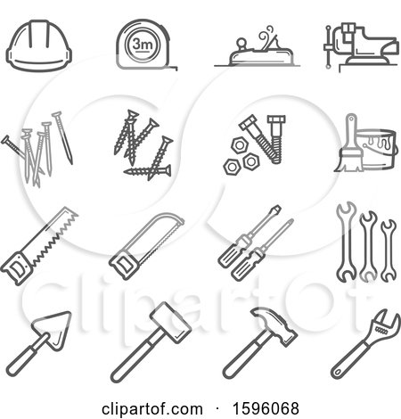 Clipart of Grayscale Tool Icons - Royalty Free Vector Illustration by Vector Tradition SM