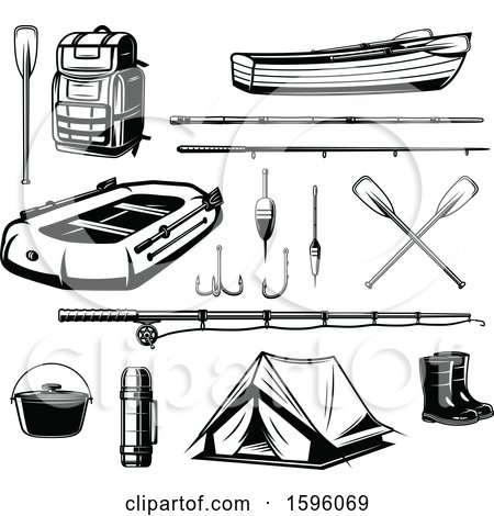 Clipart of Black and White Camping and Outdoor Designs - Royalty Free Vector Illustration by Vector Tradition SM