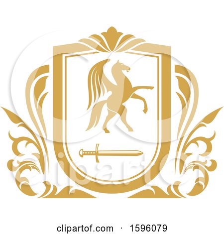 Clipart of a Golden Yellow Pegasus Shield - Royalty Free Vector Illustration by Vector Tradition SM