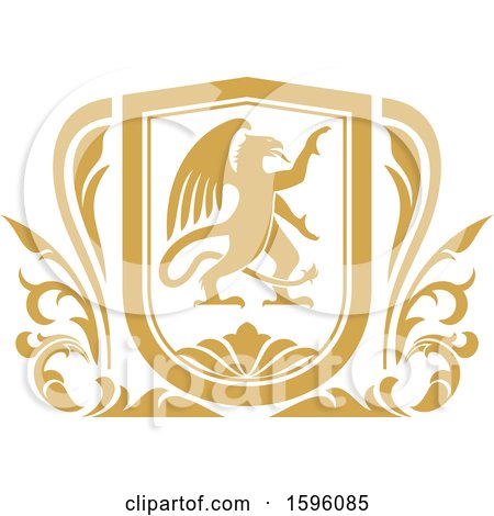 Clipart of a Golden Yellow Griffin Shield - Royalty Free Vector Illustration by Vector Tradition SM