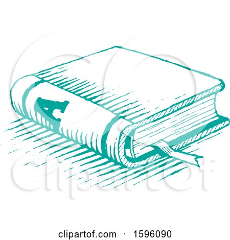 Clipart of a Sketched Green Book - Royalty Free Vector Illustration by cidepix
