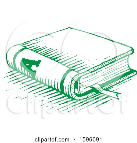 Clipart of a Sketched Green Book - Royalty Free Vector Illustration by cidepix