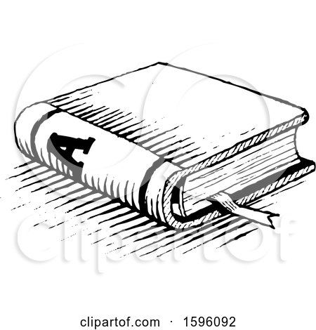 Clipart of a Sketched Black and White Book - Royalty Free Vector Illustration by cidepix