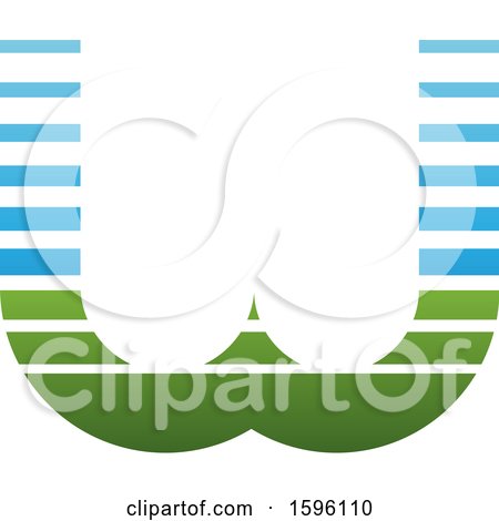Clipart of a Striped Blue and Green Letter W Logo - Royalty Free Vector Illustration by cidepix