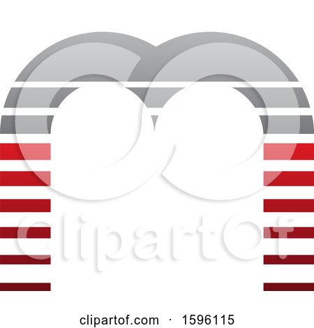 Clipart of a Striped Gray and Red Letter M Logo - Royalty Free Vector Illustration by cidepix