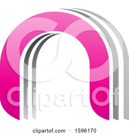 Clipart of a Pink and Gray Arched Letter N Logo - Royalty Free Vector Illustration by cidepix