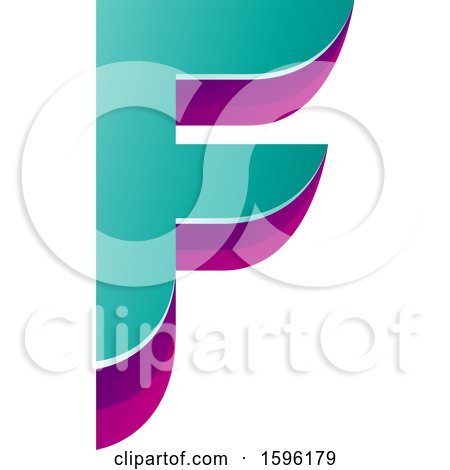 Clipart of a Layered Turquoise and Purple Letter F Logo - Royalty Free Vector Illustration by cidepix