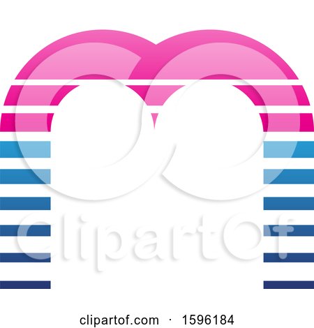 Clipart of a Striped Pink and Blue Letter M Logo - Royalty Free Vector Illustration by cidepix