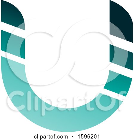 Clipart of a Striped Turquoise Letter U Logo - Royalty Free Vector Illustration by cidepix