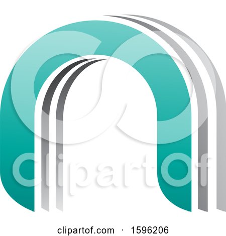 Clipart of a Gray and Turquoise Arched Letter N Logo - Royalty Free Vector Illustration by cidepix