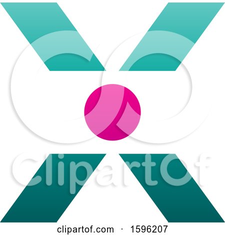 Clipart of a Turquoise Letter X Logo with a Circle in the Center - Royalty Free Vector Illustration by cidepix
