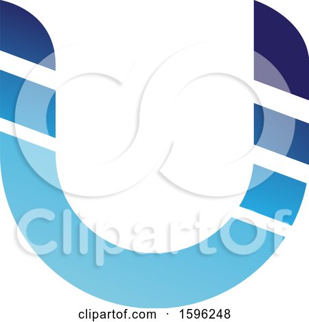 Clipart of a Striped Blue Letter U Logo - Royalty Free Vector Illustration by cidepix