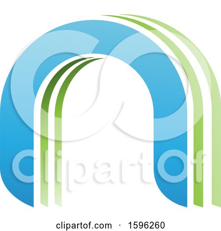 Clipart of a Blue and Green Arched Letter N Logo - Royalty Free Vector Illustration by cidepix