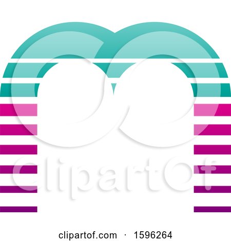 Clipart of a Striped Turquoise and Magenta Letter M Logo - Royalty Free Vector Illustration by cidepix