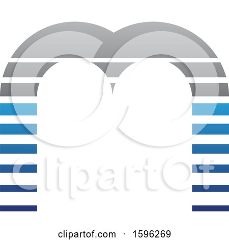 Clipart of a Striped Gray and Blue Letter M Logo - Royalty Free Vector Illustration by cidepix