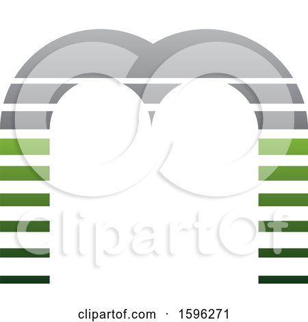 Clipart of a Striped Gray and Green Letter M Logo - Royalty Free Vector Illustration by cidepix