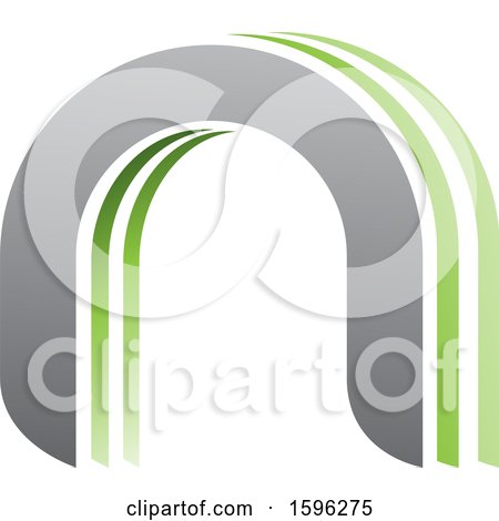Clipart of a Gray and Green Arched Letter N Logo - Royalty Free Vector Illustration by cidepix