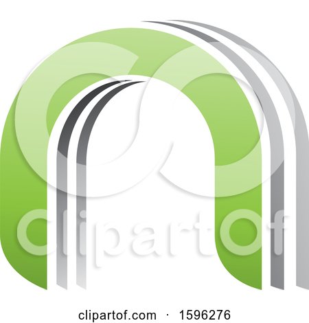 Clipart of a Gray and Green Arched Letter N Logo - Royalty Free Vector Illustration by cidepix