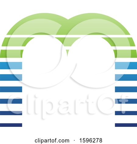 Clipart of a Striped Green Adn Blue Letter M Logo - Royalty Free Vector Illustration by cidepix