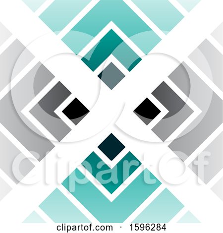 Clipart of a White Letter X over Gray and Turquoise Diamonds Logo - Royalty Free Vector Illustration by cidepix